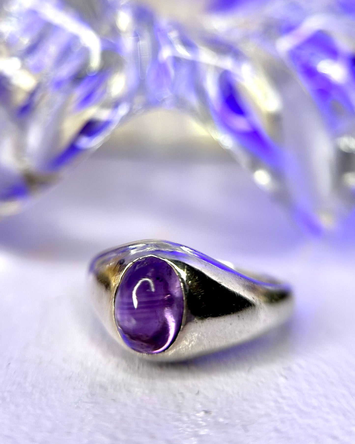 Size 7 Sterling Silver Amethyst Cabochon Ring