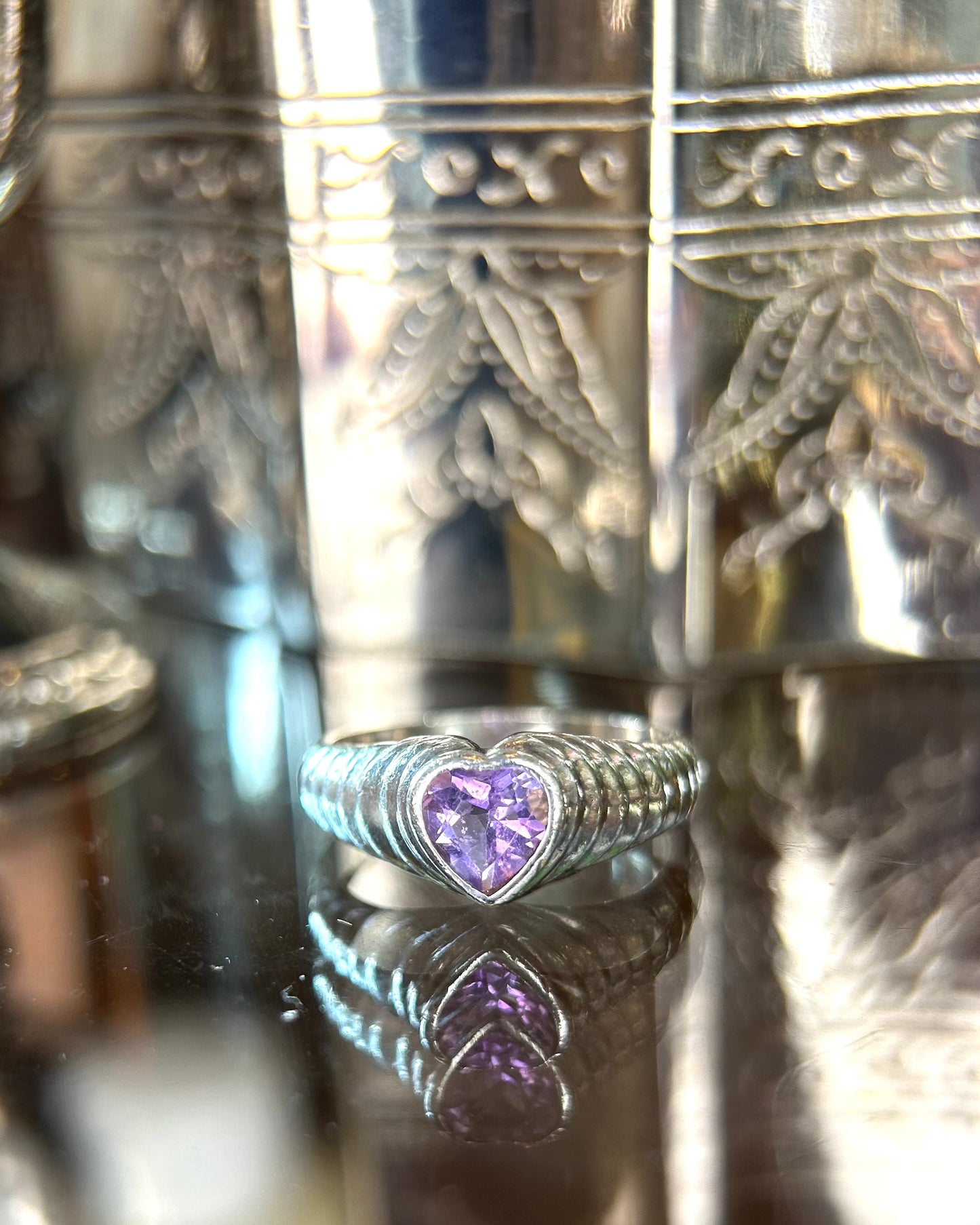 Size 7 Sterling Silver Faceted Amethyst Heart Ring