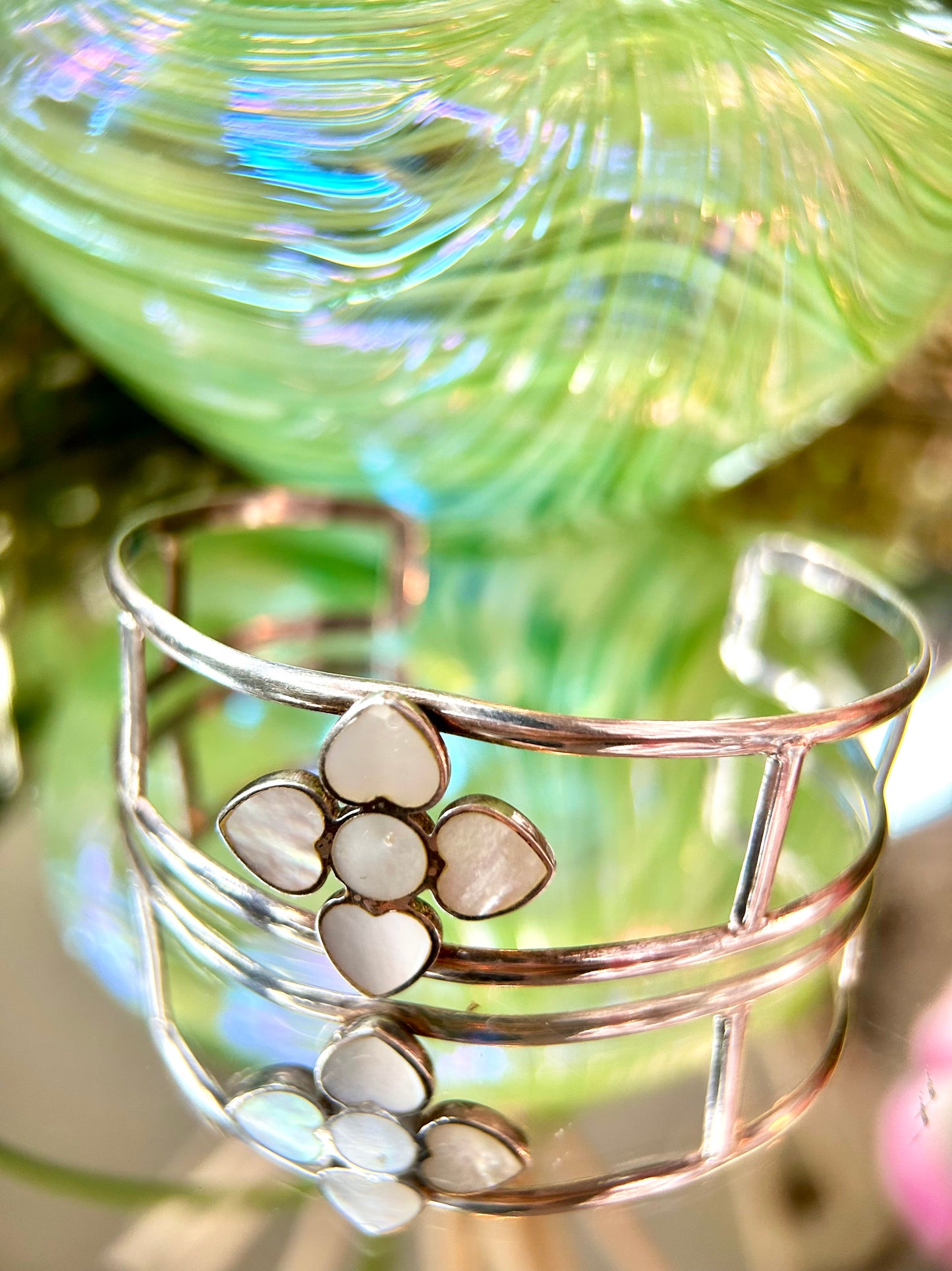 Sterling Silver Mother of Pearl Flower Cuff