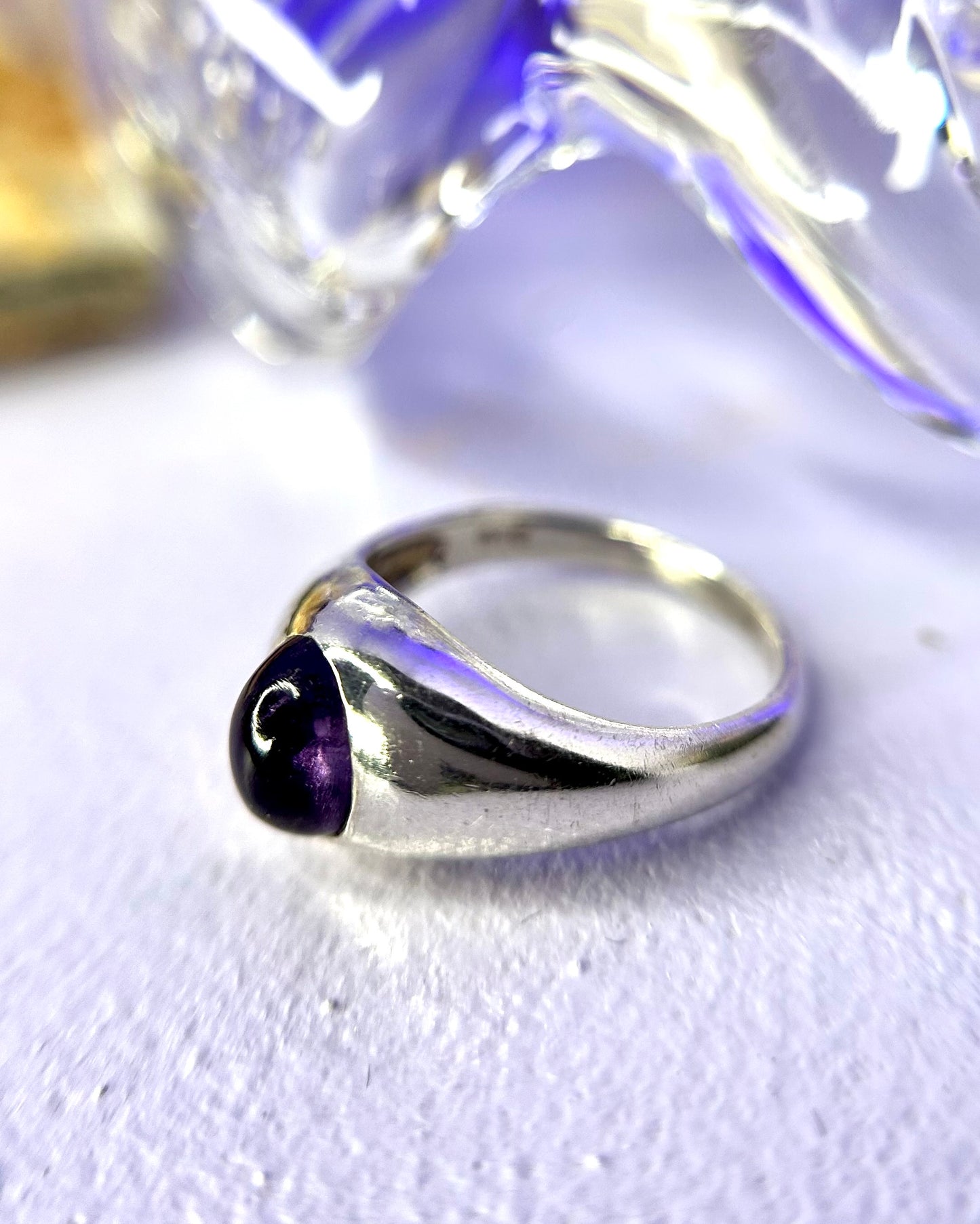 Size 7 Sterling Silver Amethyst Cabochon Ring