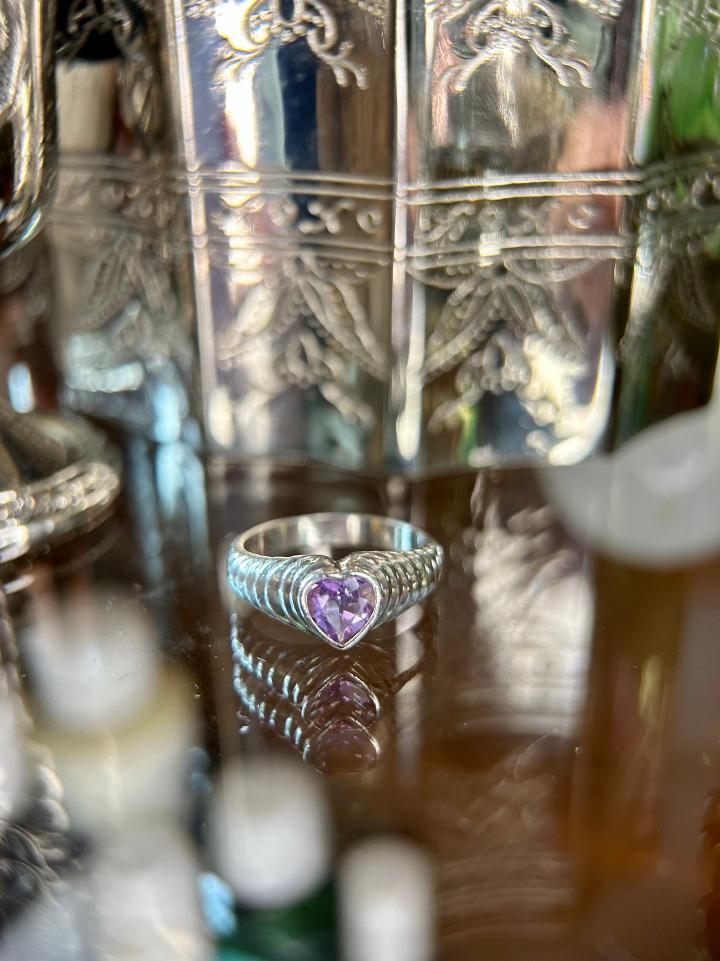 Size 7 Sterling Silver Faceted Amethyst Heart Ring