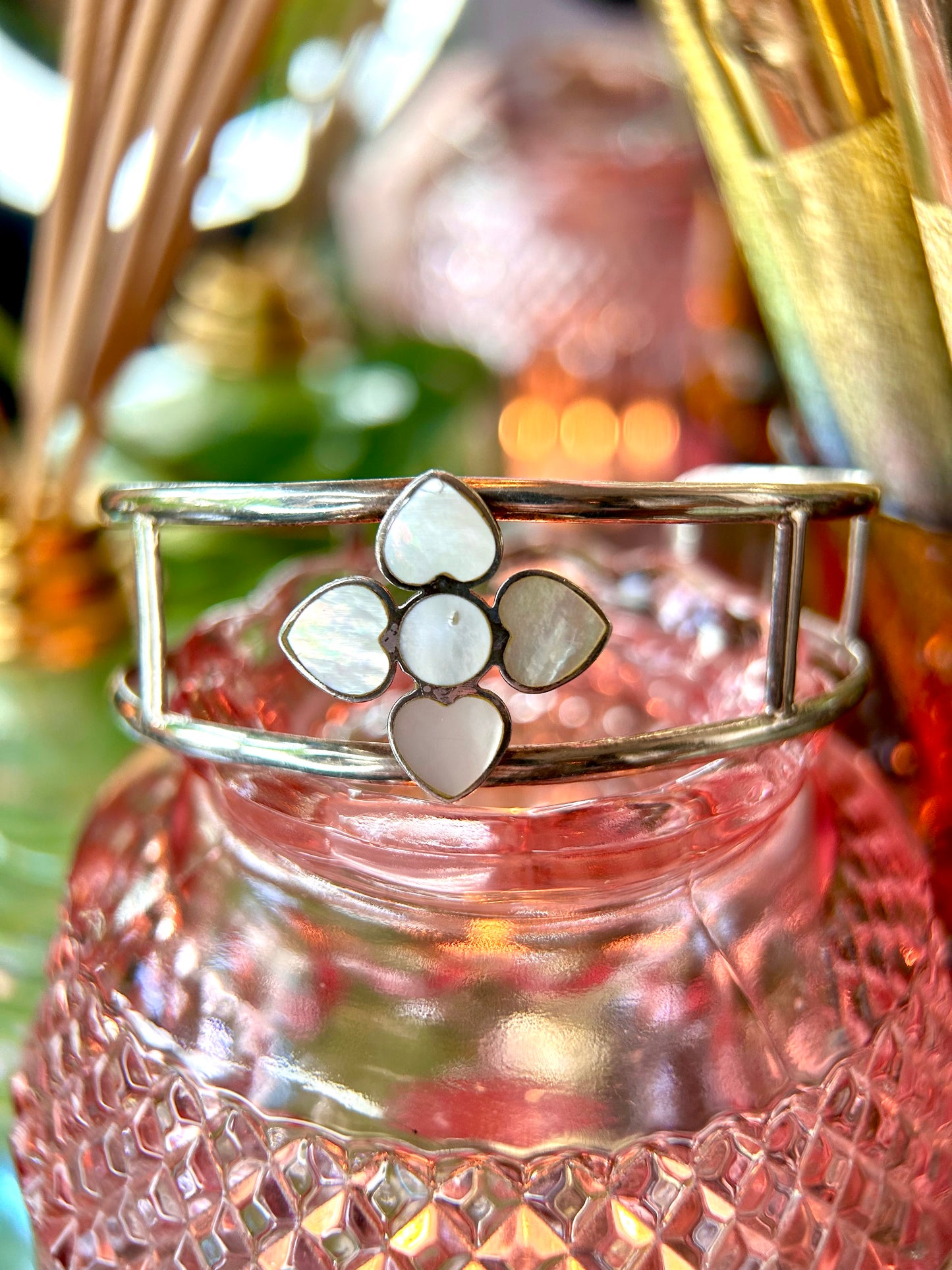 Sterling Silver Mother of Pearl Flower Cuff