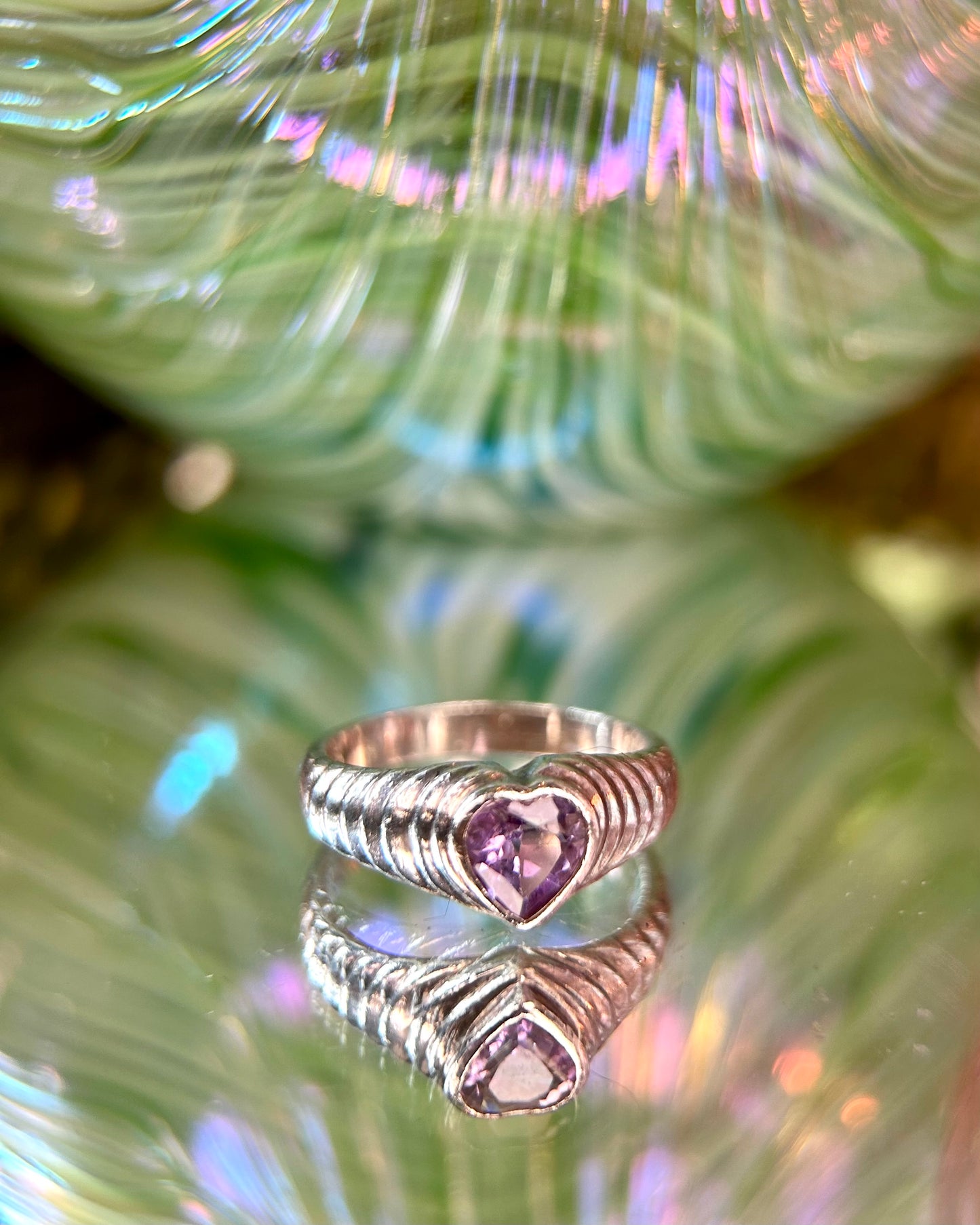 Size 7 Sterling Silver Faceted Amethyst Heart Ring