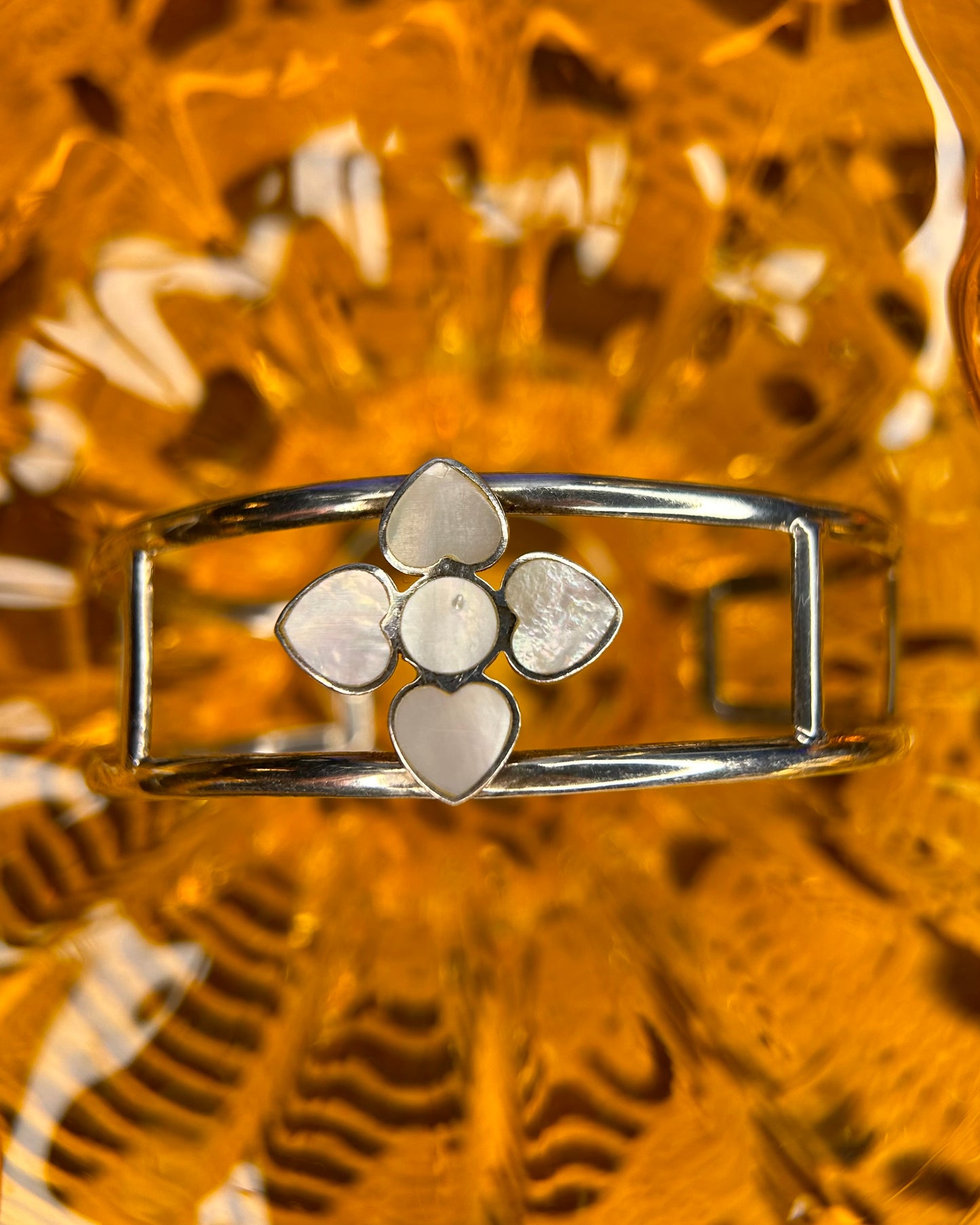 Sterling Silver Mother of Pearl Flower Cuff