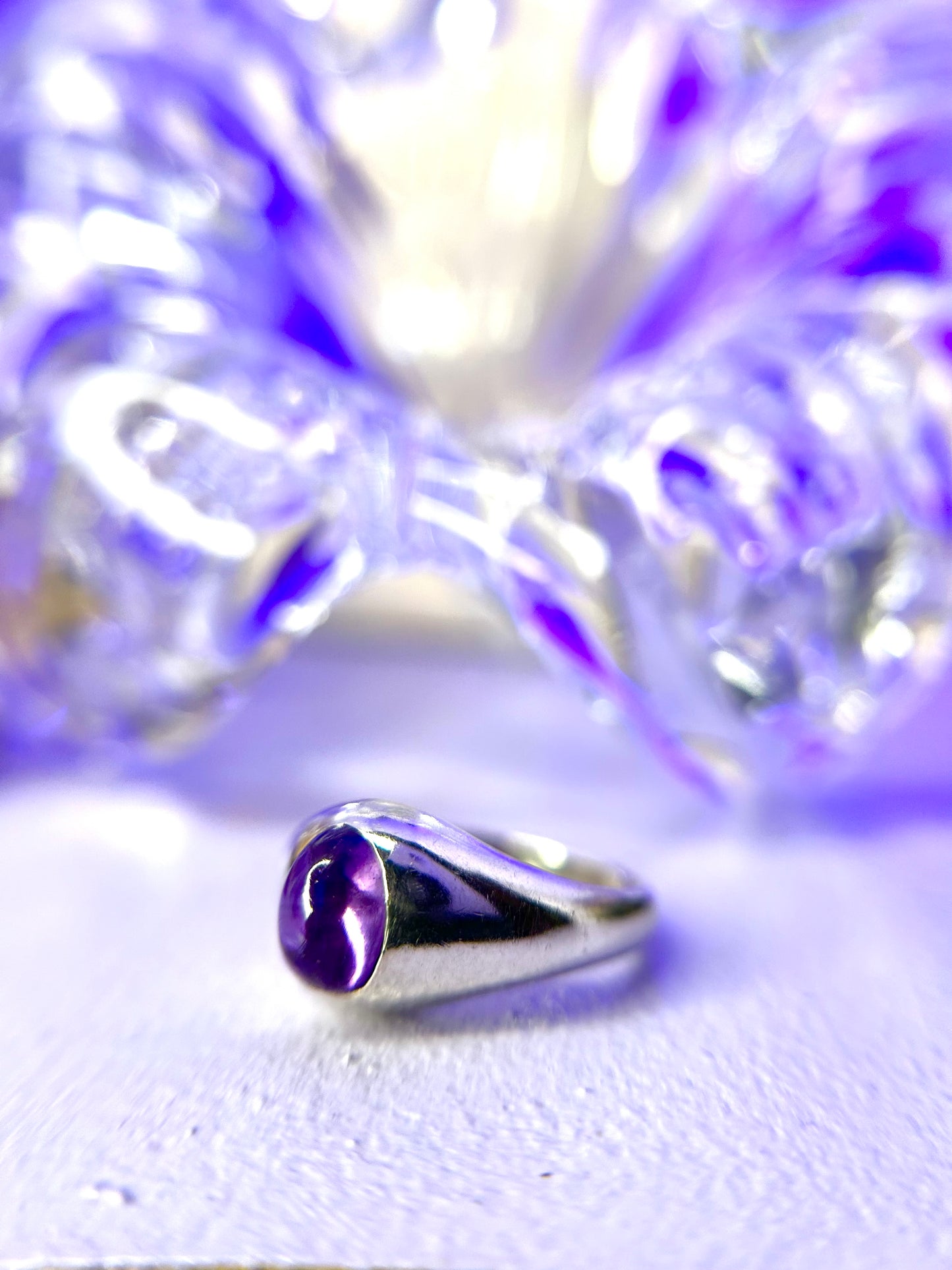 Size 7 Sterling Silver Amethyst Cabochon Ring