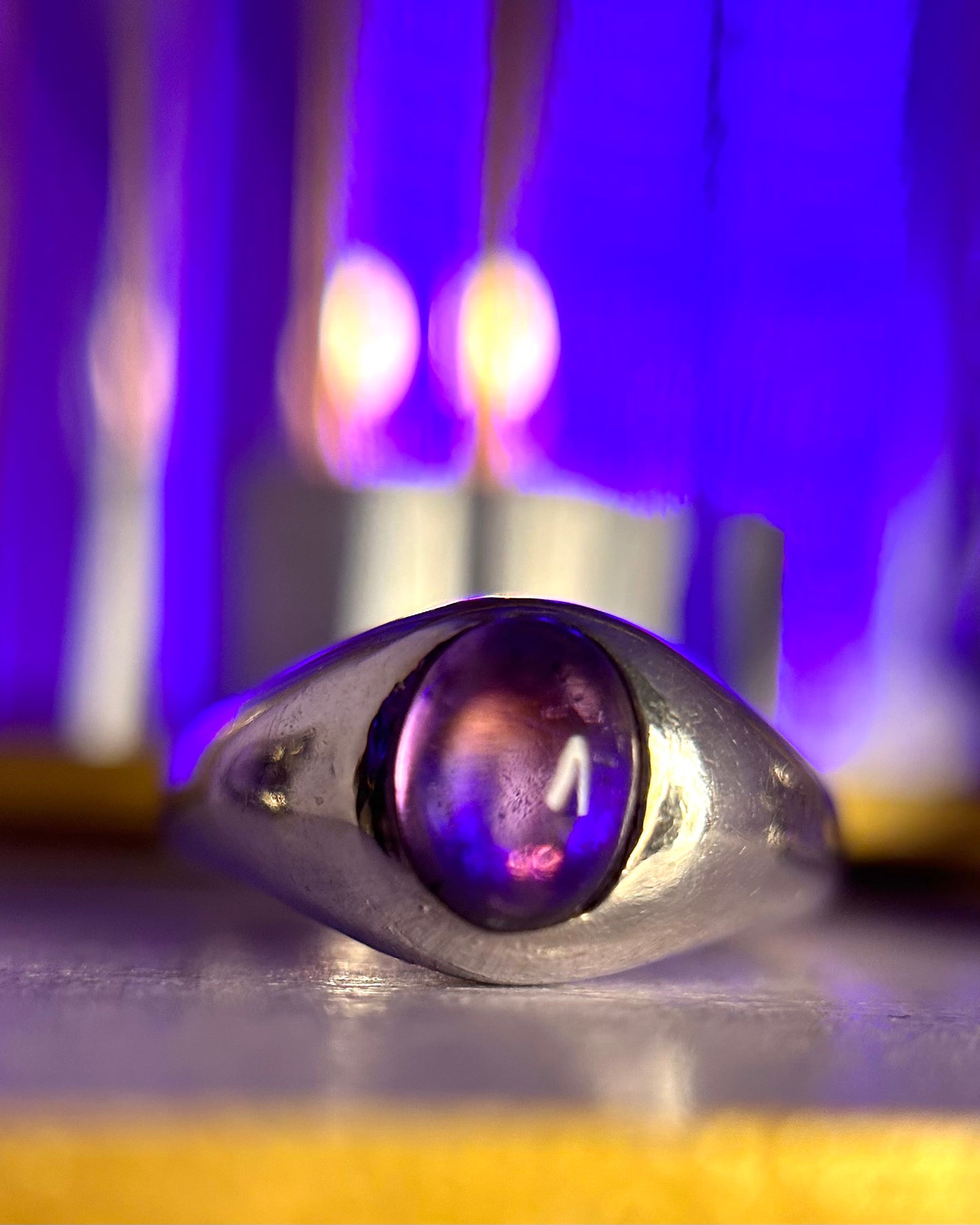 Size 7 Sterling Silver Amethyst Cabochon Ring