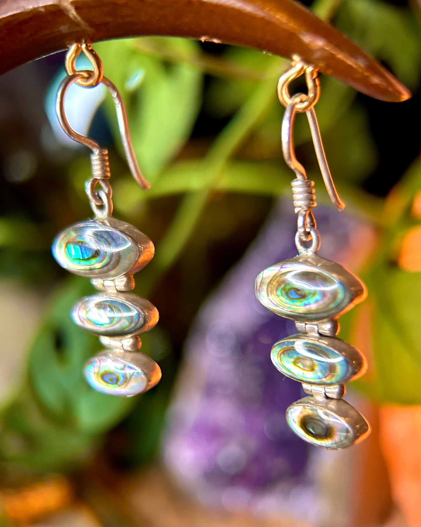 950 Vintage Sterling Silver Abalone Earrings