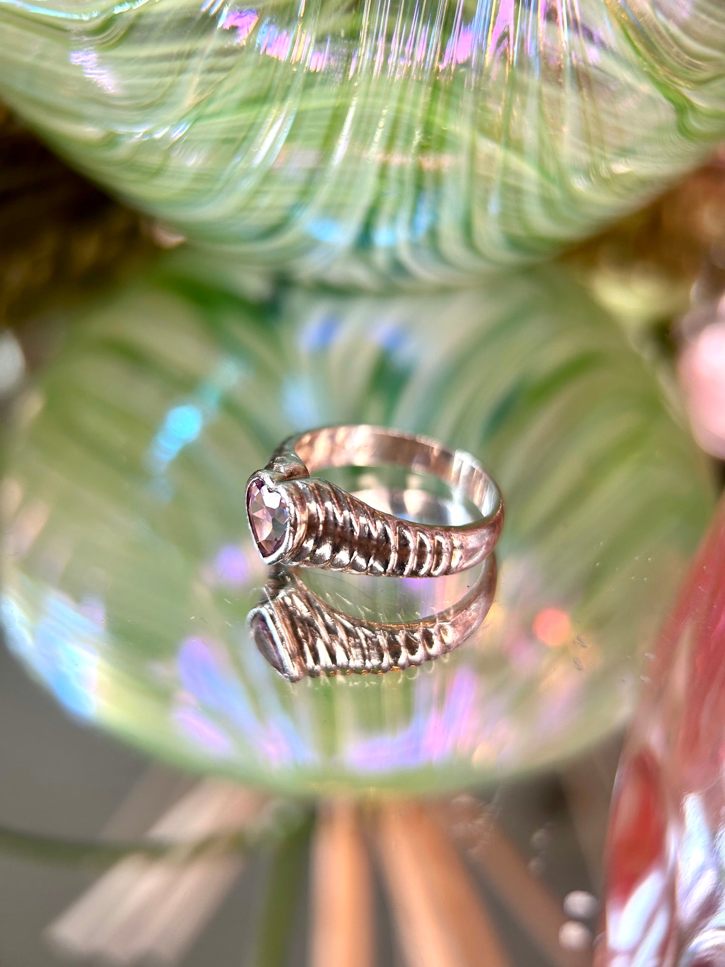 Size 7 Sterling Silver Faceted Amethyst Heart Ring