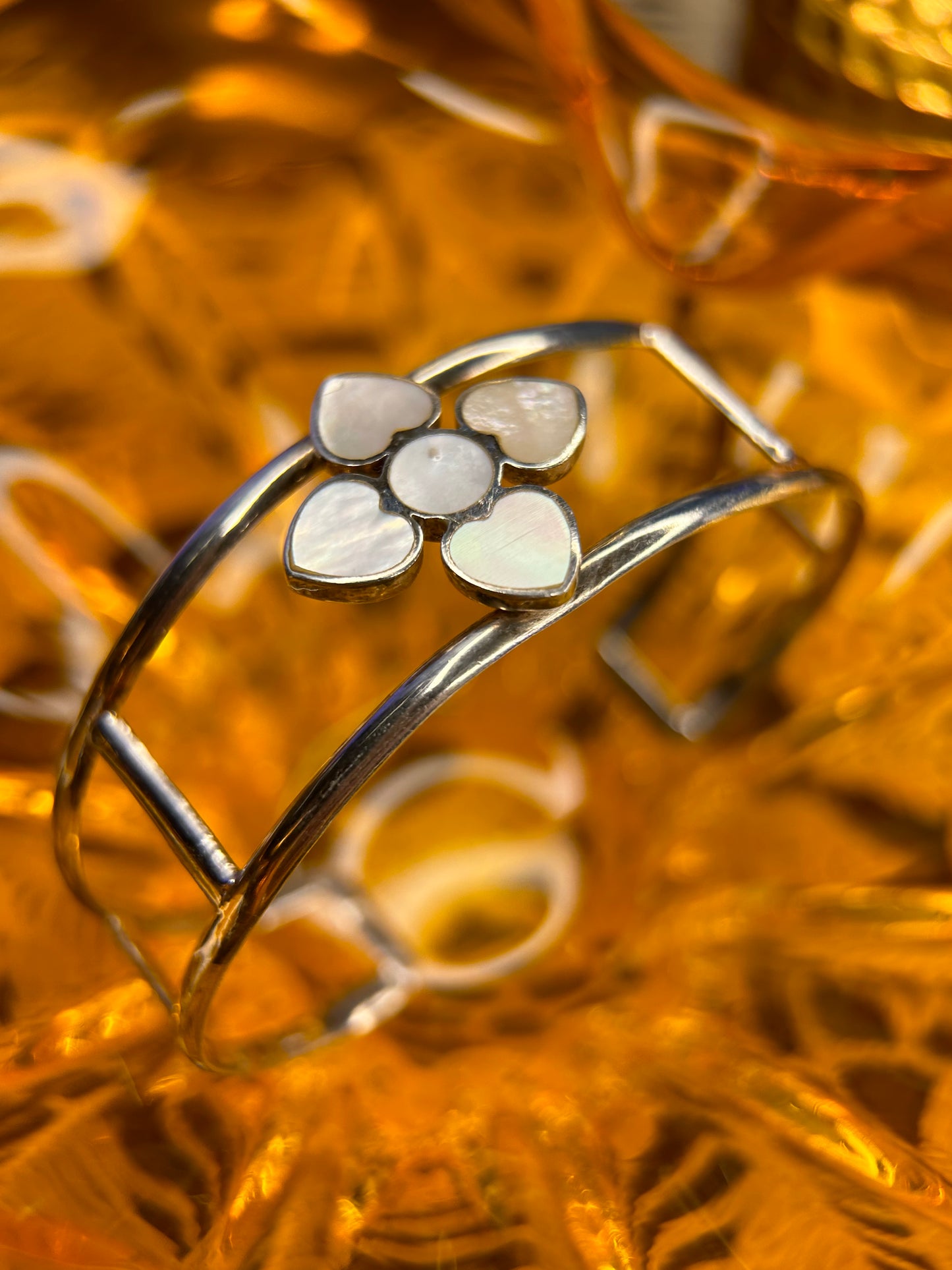 Sterling Silver Mother of Pearl Flower Cuff