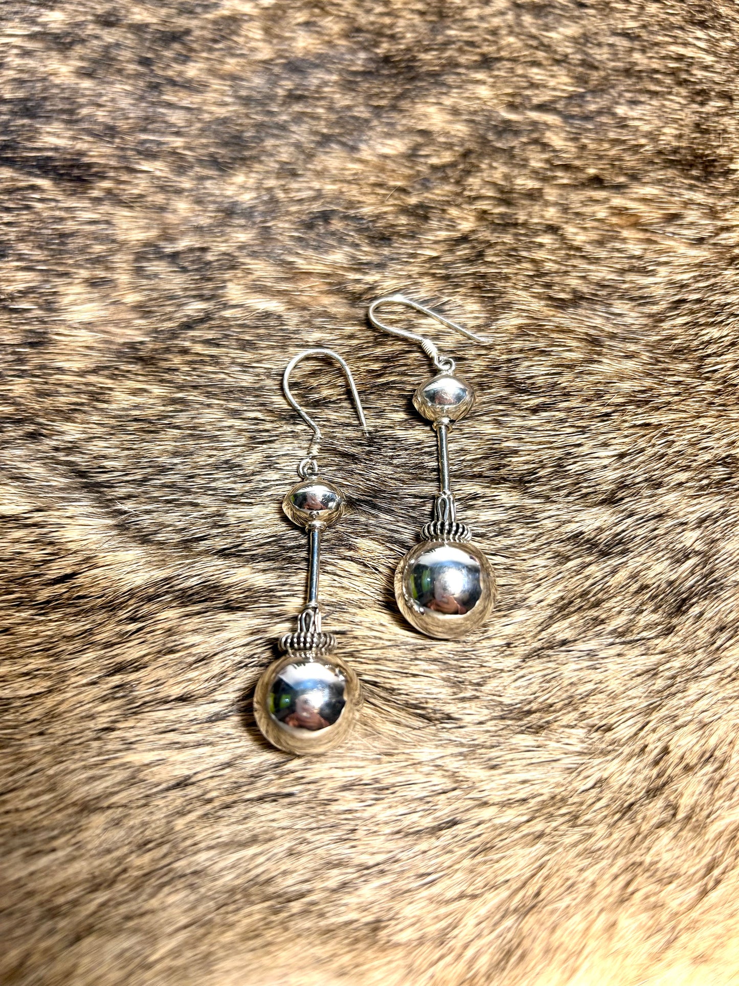 Sterling Silver Drop Ball Hoop Earrings